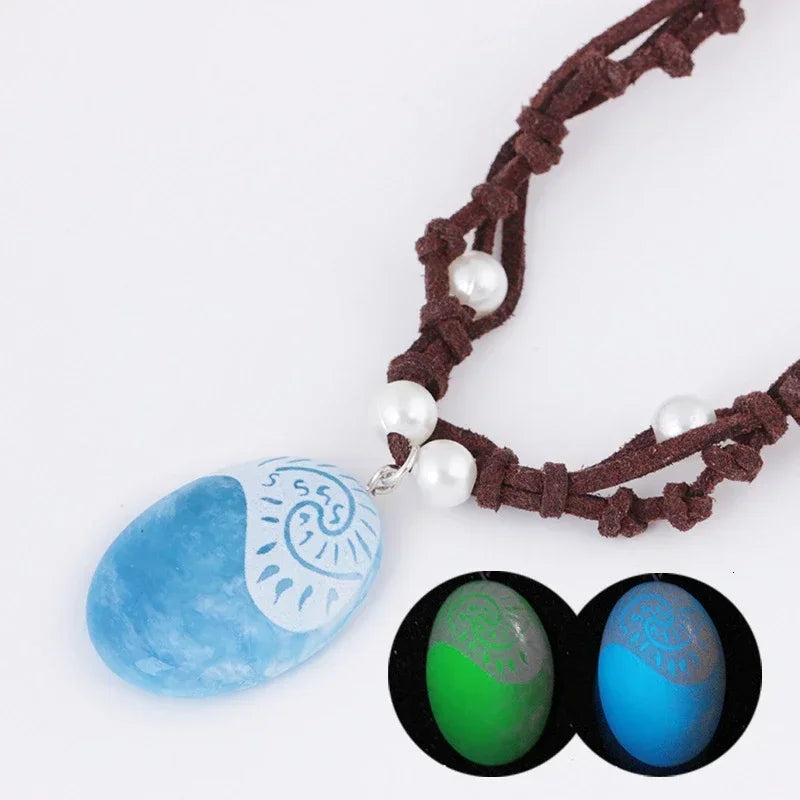 Blue Stone Luminous Pendant Necklace Rope Chain For Women