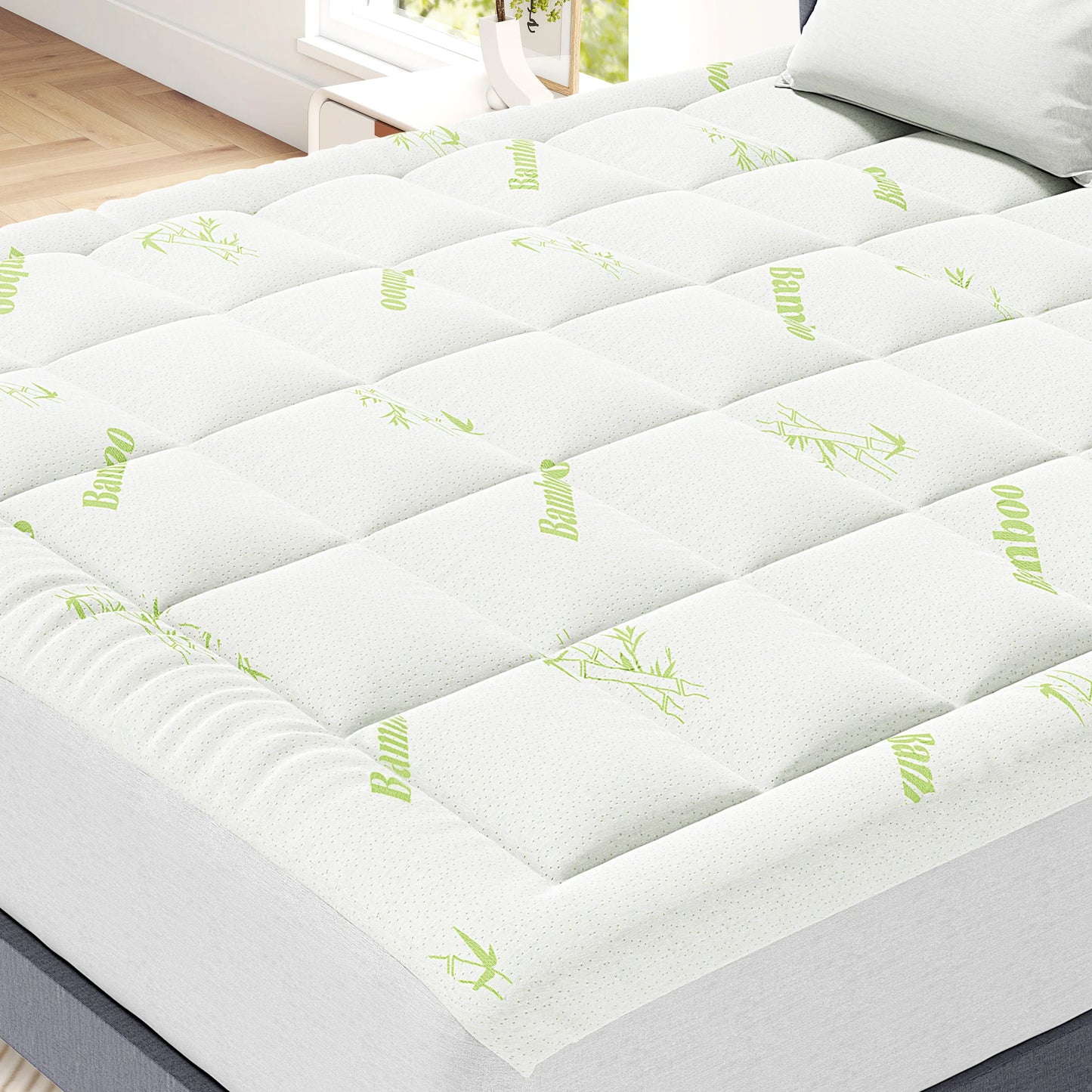 JHK Soft Mattress Topper Full Size Viscose Made from Bamboo Pillow Top Mattress Pad for Breathable Cooling Back Pain Relief