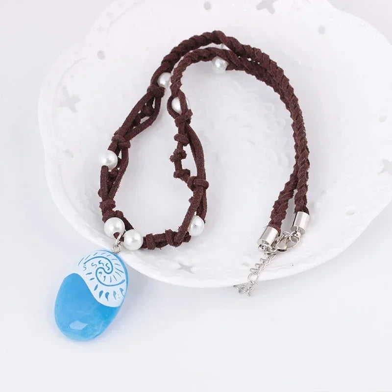 Blue Stone Luminous Pendant Necklace Rope Chain For Women