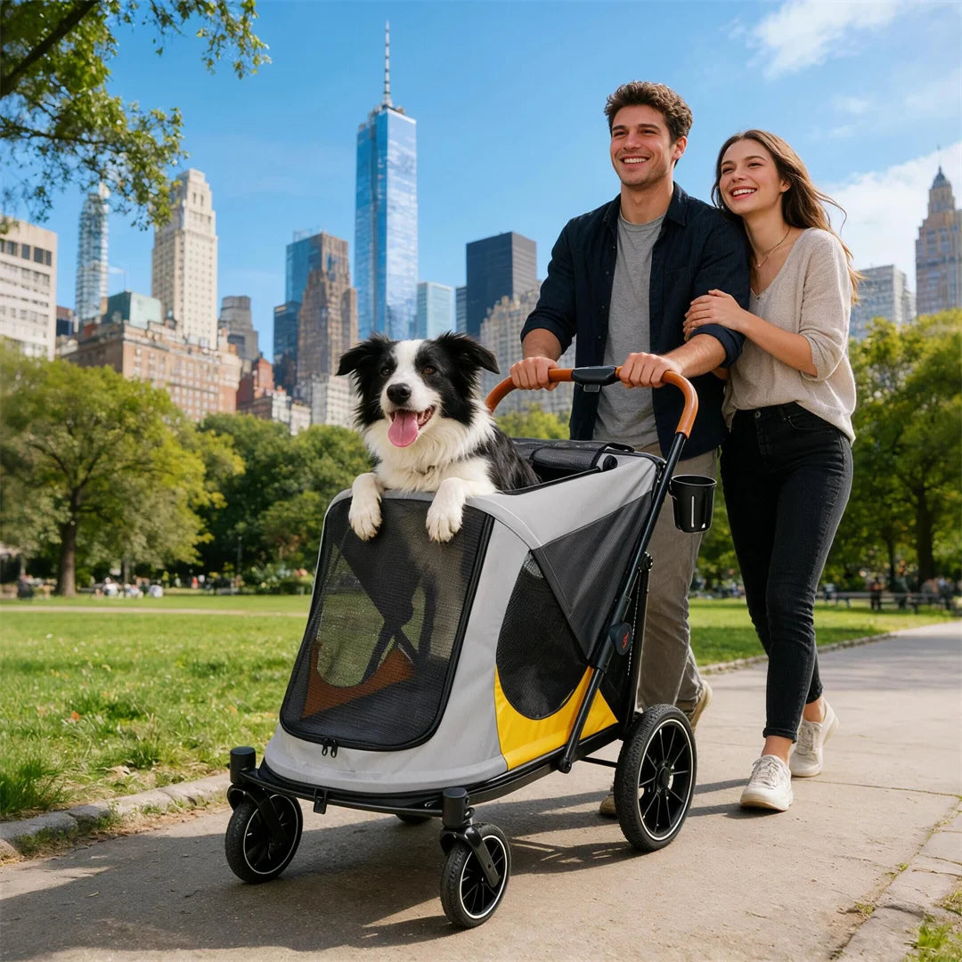 Portable Dog Stroller With One Click Folding And Dual Entry