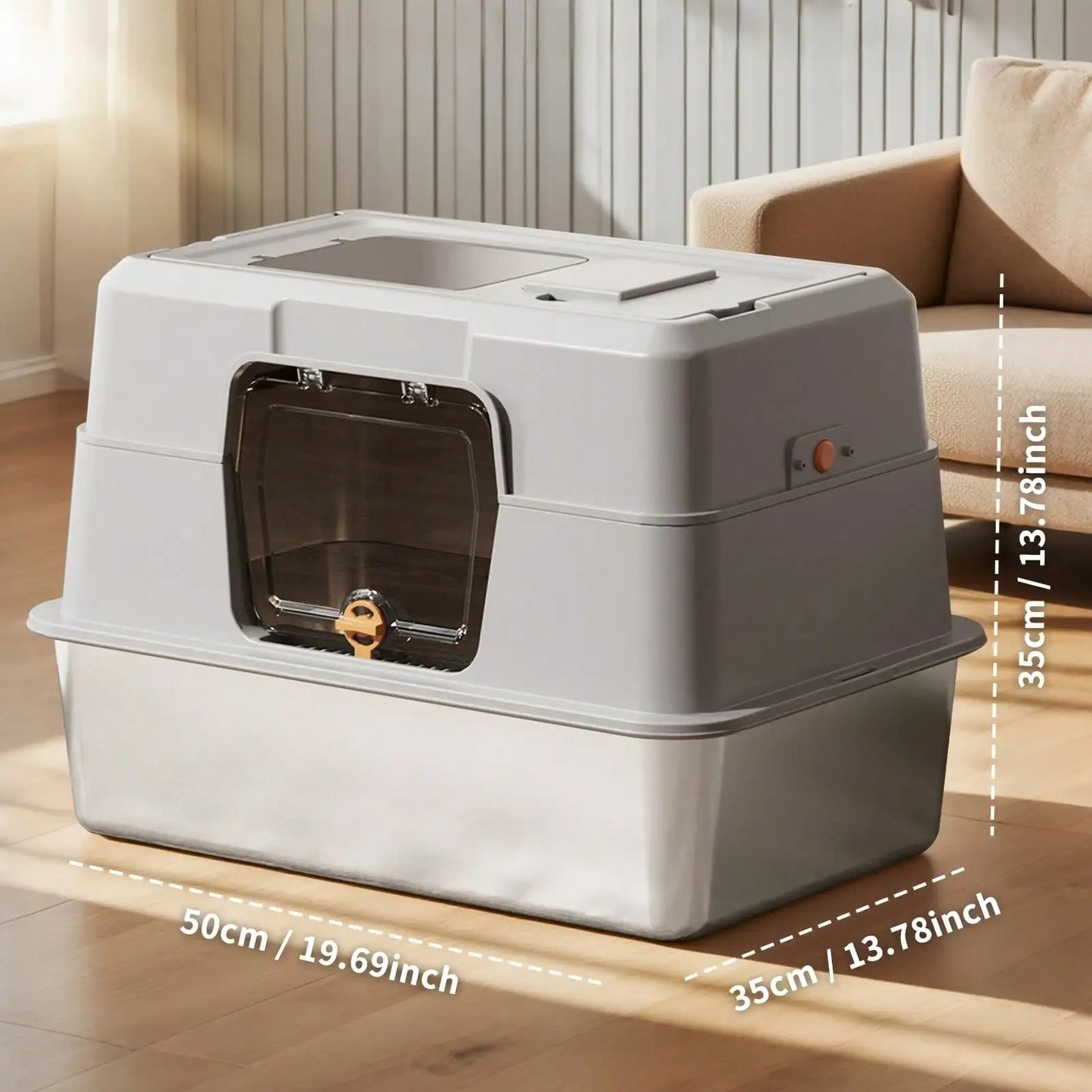 Citylife Extra Large Stainless Steel Cat Litter Box, Fully Enclosed Double Door, Long-Lasting Odor-Blocking And Splash-Resistant Cat Toilet ， 120° Flip-Top, Easy Clean