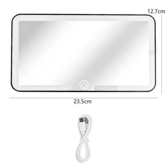 LED Car Makeup HD Mirror Sunshade Makeup Hanging Mirror Ultra Thin USB Charge Autom Cosmetic Mirror Touch Screen Dimmable Light
