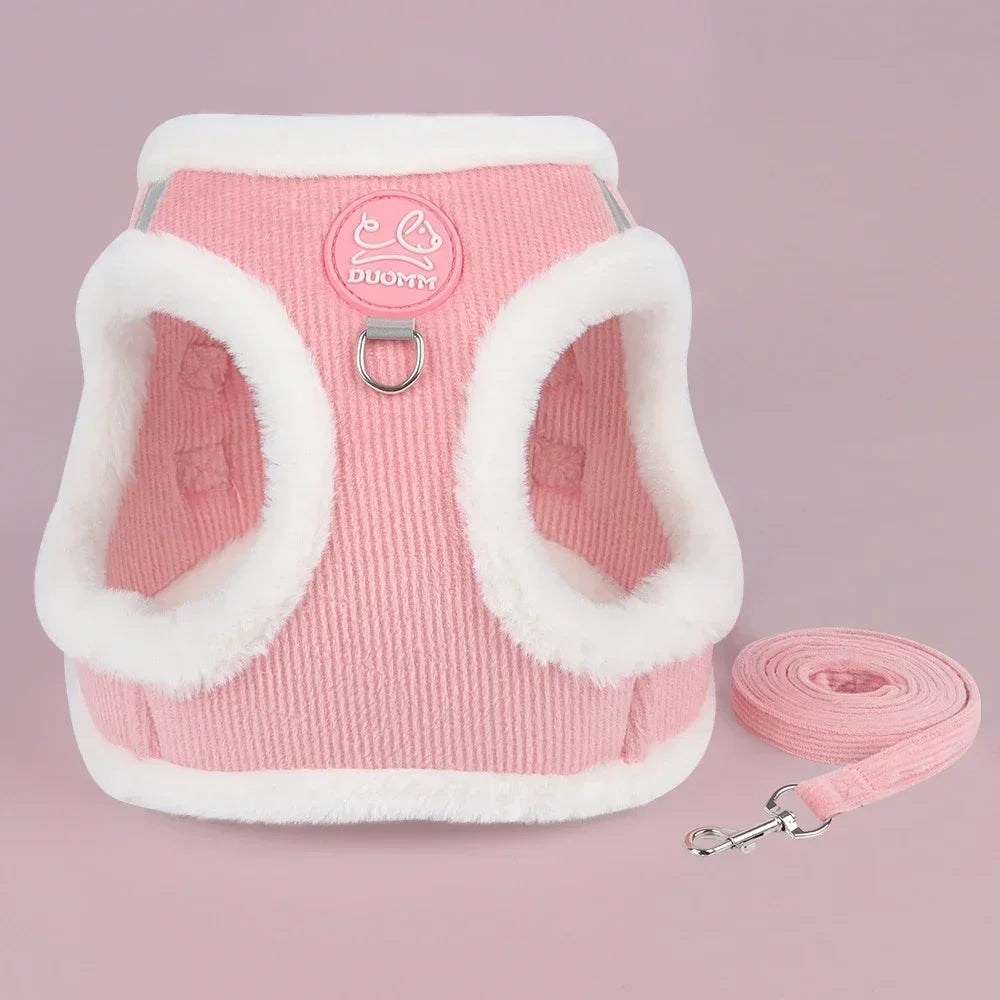 Sphynx Cat Harness Vest With Fur For Walking Leash Set