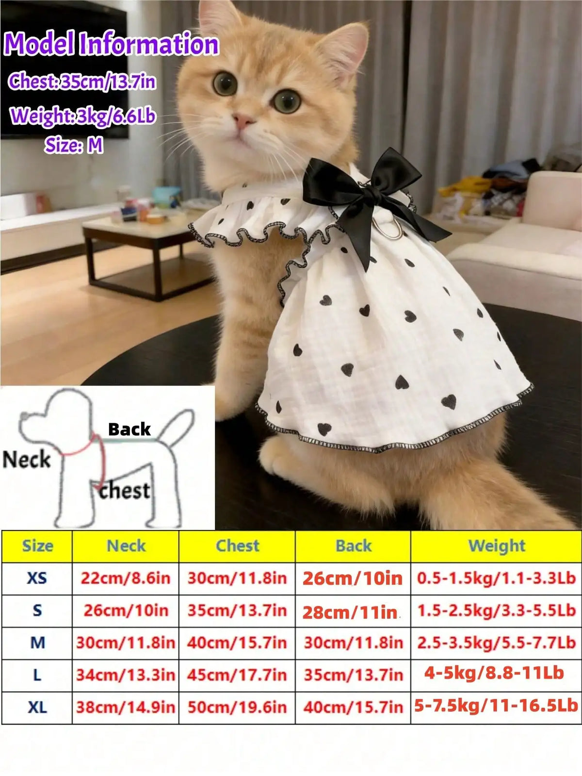 Heart Print Dress for Small Dogs and Cats