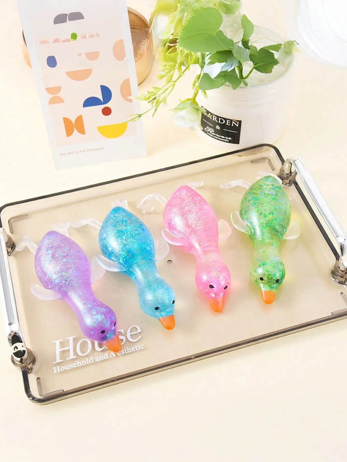 1Pc Glitter Crystal Swan Duck Squishy Toy, Slow Rising Soft Stress Relief Squeeze Toy, Portable Mini Desk Ornament,