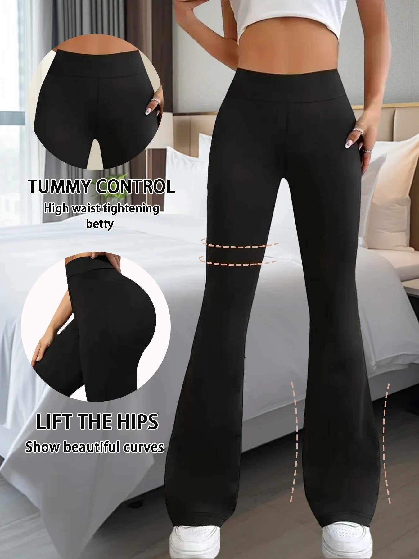 Women's High Waist Bell Bottom Pants Set Slimming Fit
