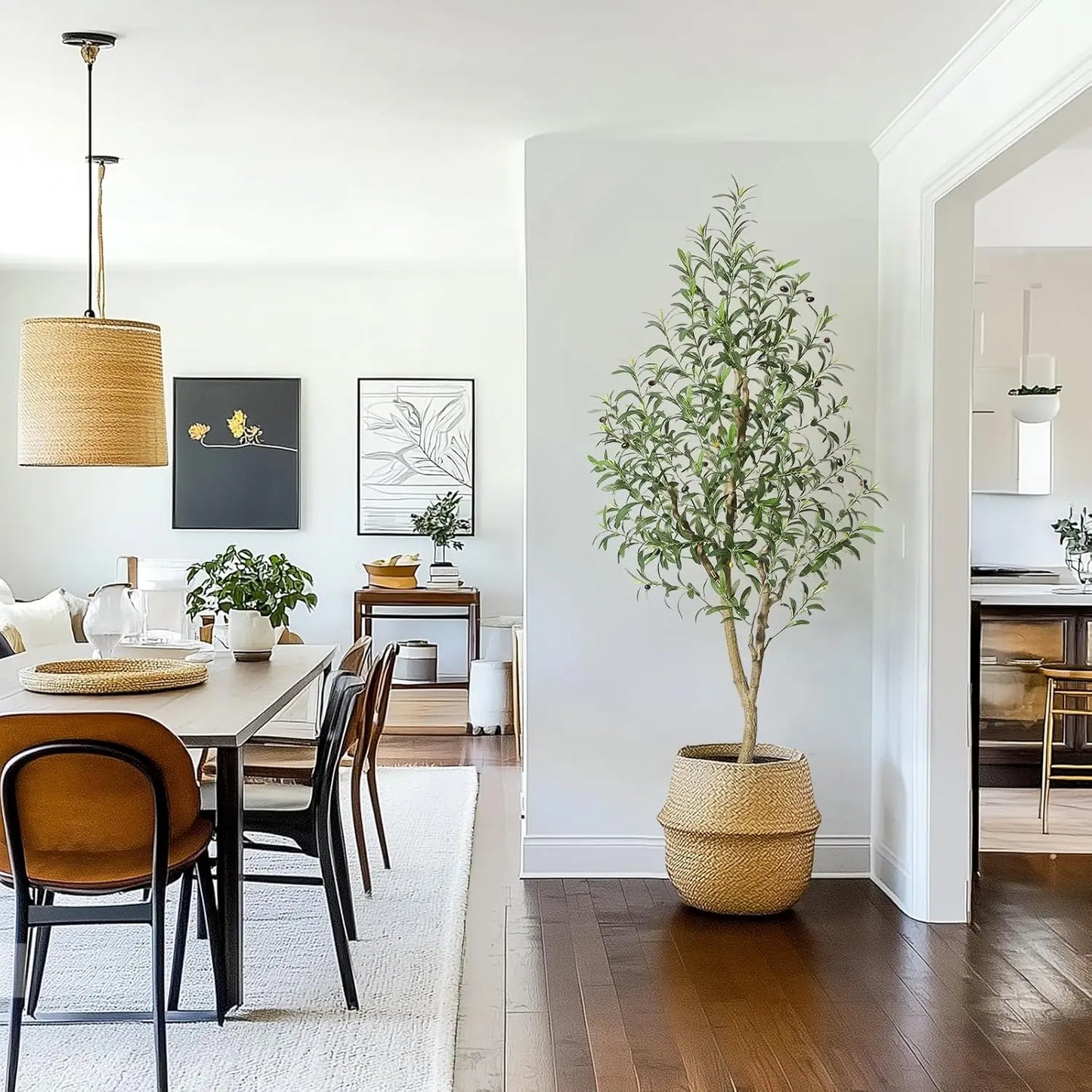 HiMISS Olive Trees Artificial Indoor Tree with White Planter