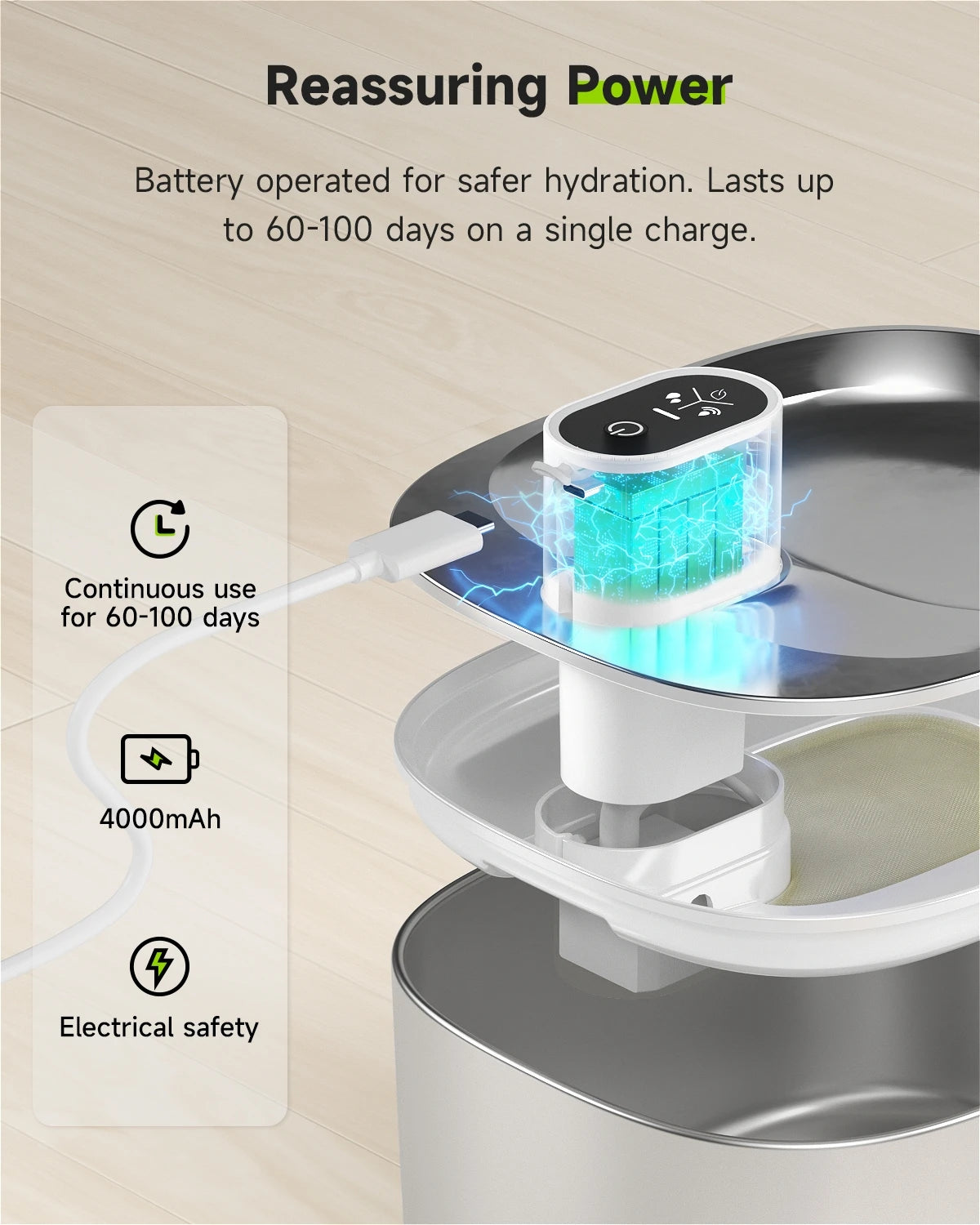 Wireless Stainless Steel Pet Water Fountain, 4L