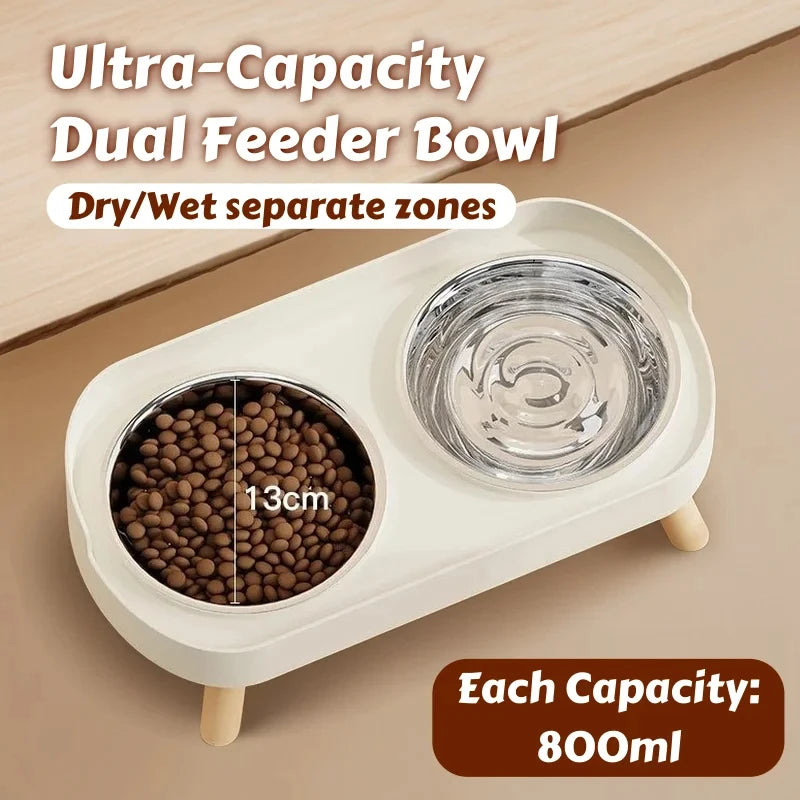 Dopamine Elevated Dual Pet Bowl Cat Dog Medium Capacity Neck Protection Stainless Steel Household Double Bowl Set