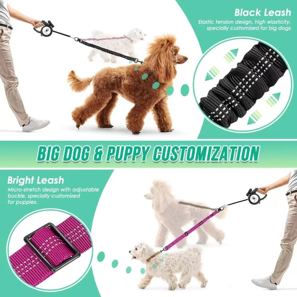 Dual Dog Leash Attachment For Training With Shock Absorbing Bungee