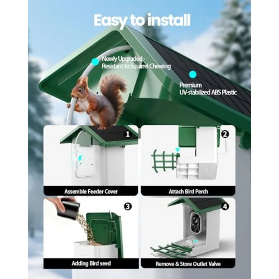 Smart Bird Feeder with Camera, 2.5K QHD, AI Identify 16000+ Birds, Dual Solar Panel, AI Auto-Capture and Motion Detection, IP