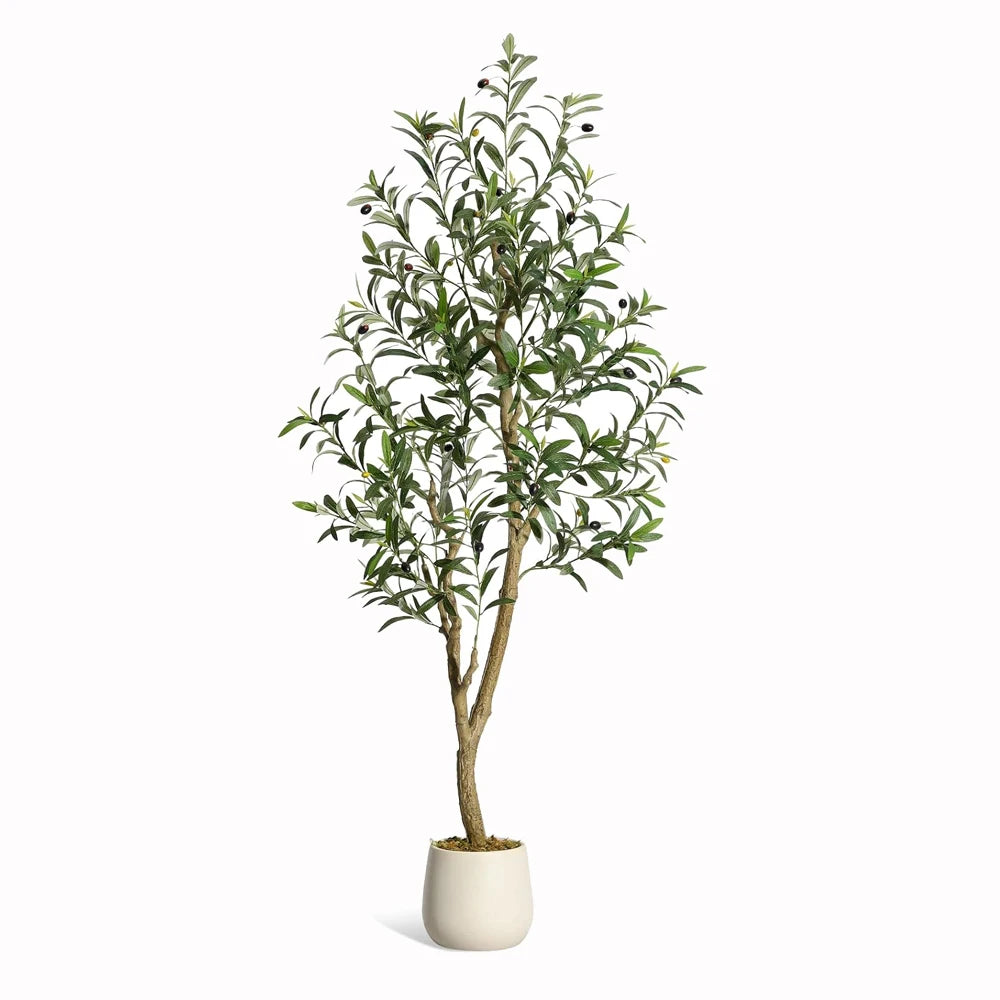 HiMISS Olive Trees Artificial Indoor Tree with White Planter