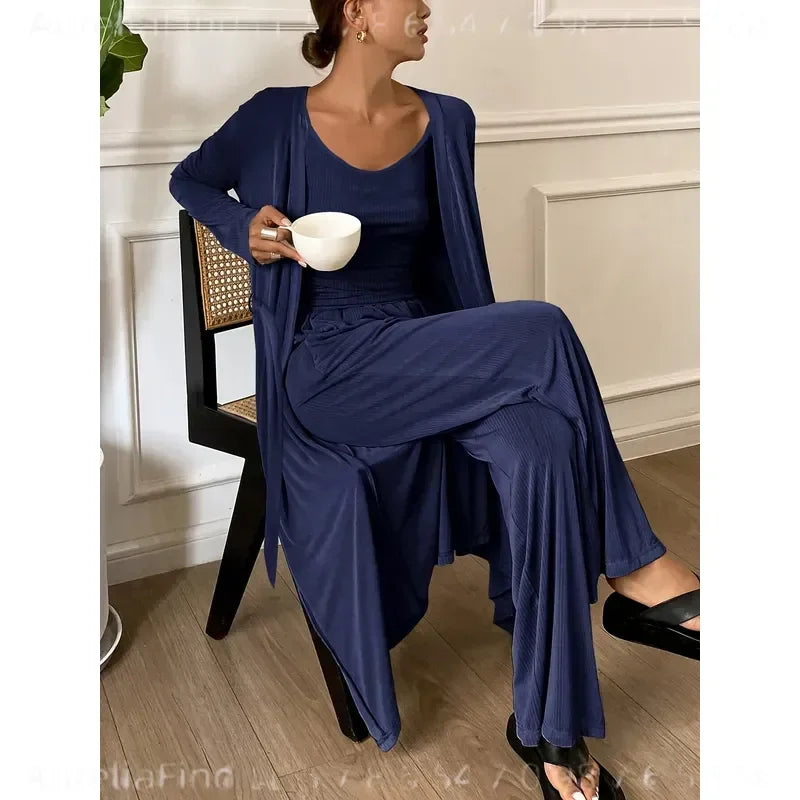 Women's Three-Piece Robe Loungewear Set