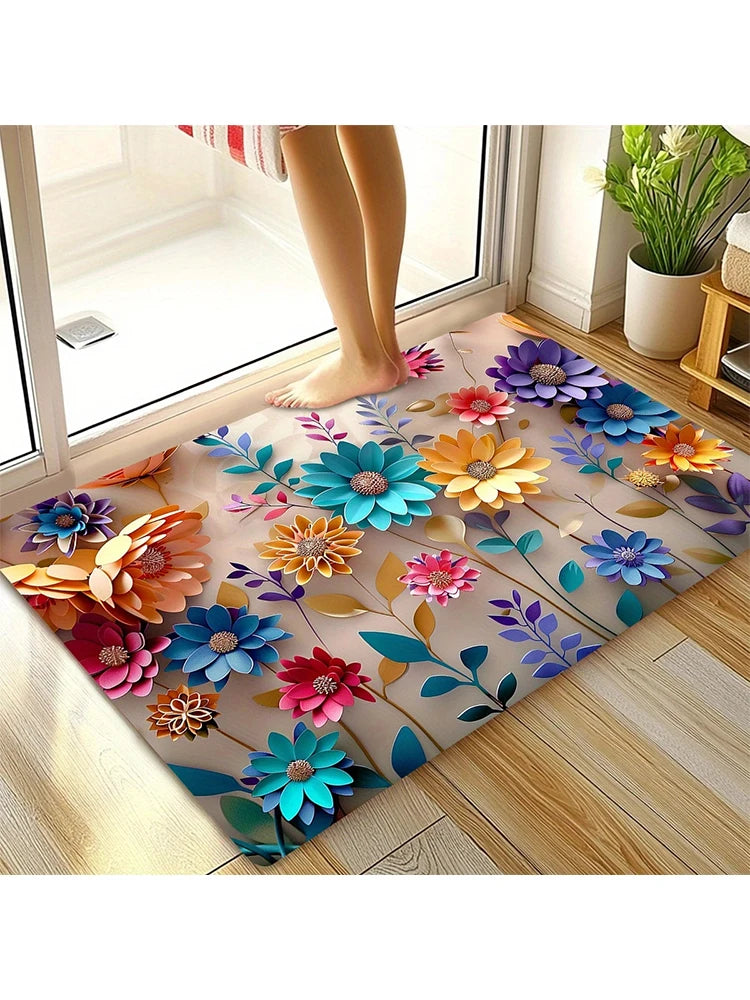 Floral Print Bathroom Mat Anti Slip Super Absorbent Shower Mat