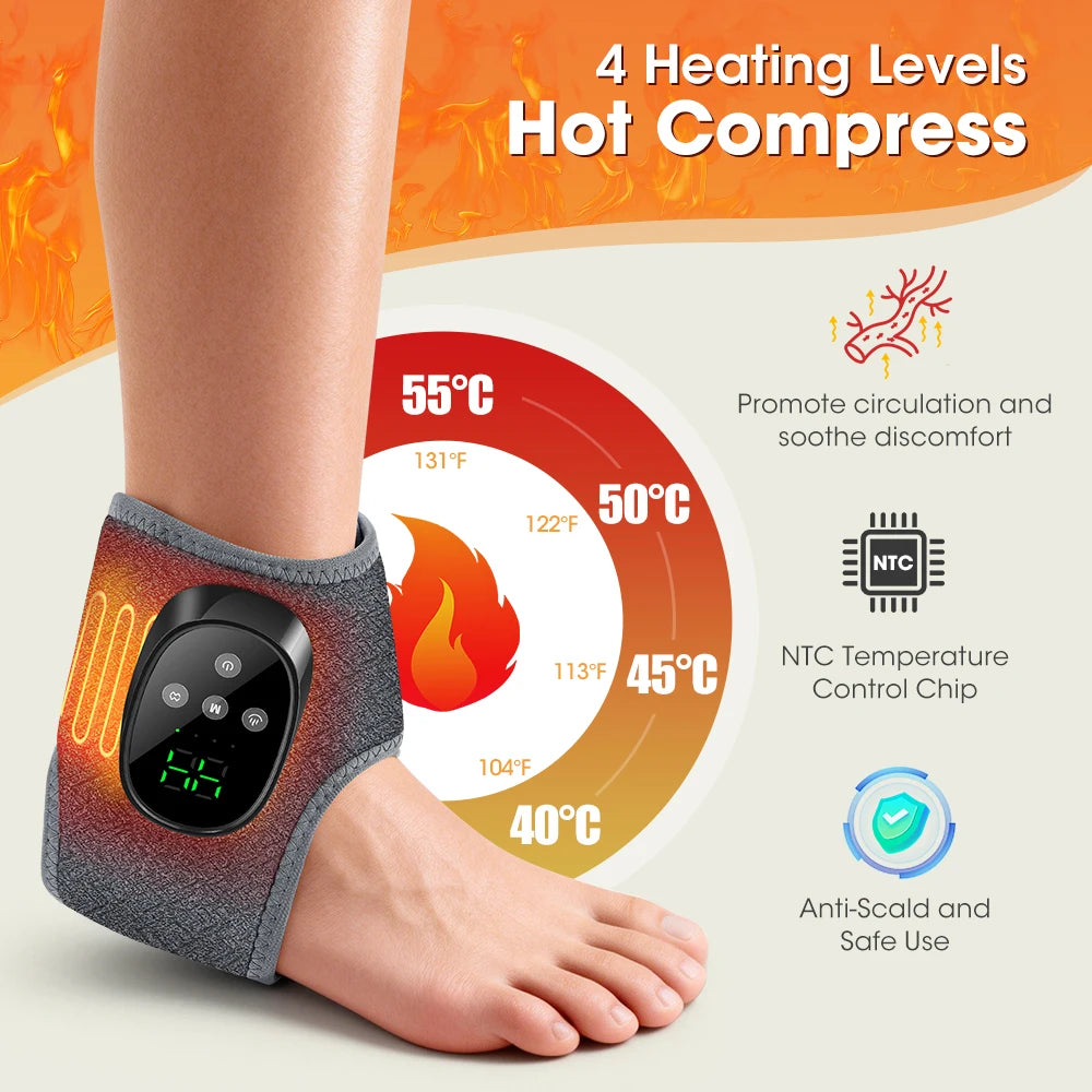 Electric Ankle Heating Massager Hot Compress Vibration Foot Ankle Massager 4 Heating 4 Modes Ankle Joint Brace Protection Warp