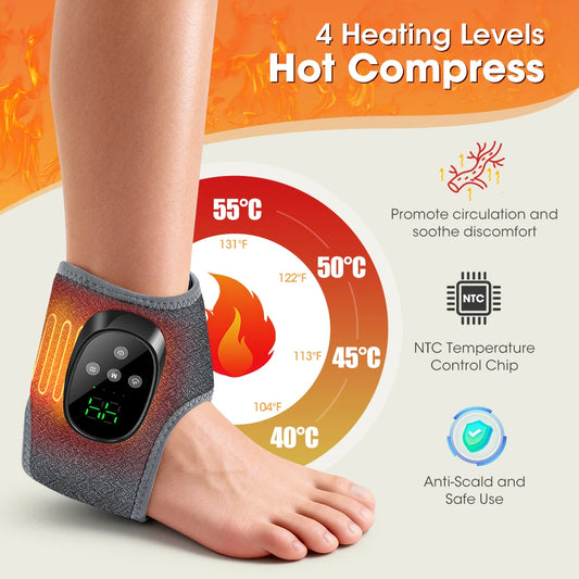Electric Ankle Heating Massager Hot Compress Vibration Foot Ankle Massager 4 Heating 4 Modes Ankle Joint Brace Protection Warp