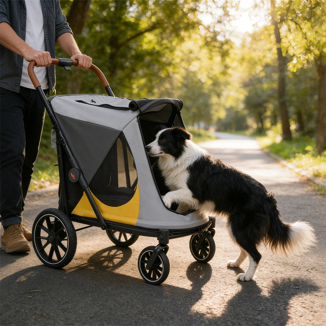 Portable Dog Stroller With One Click Folding And Dual Entry