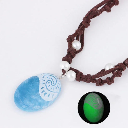 Blue Stone Luminous Pendant Necklace Rope Chain For Women