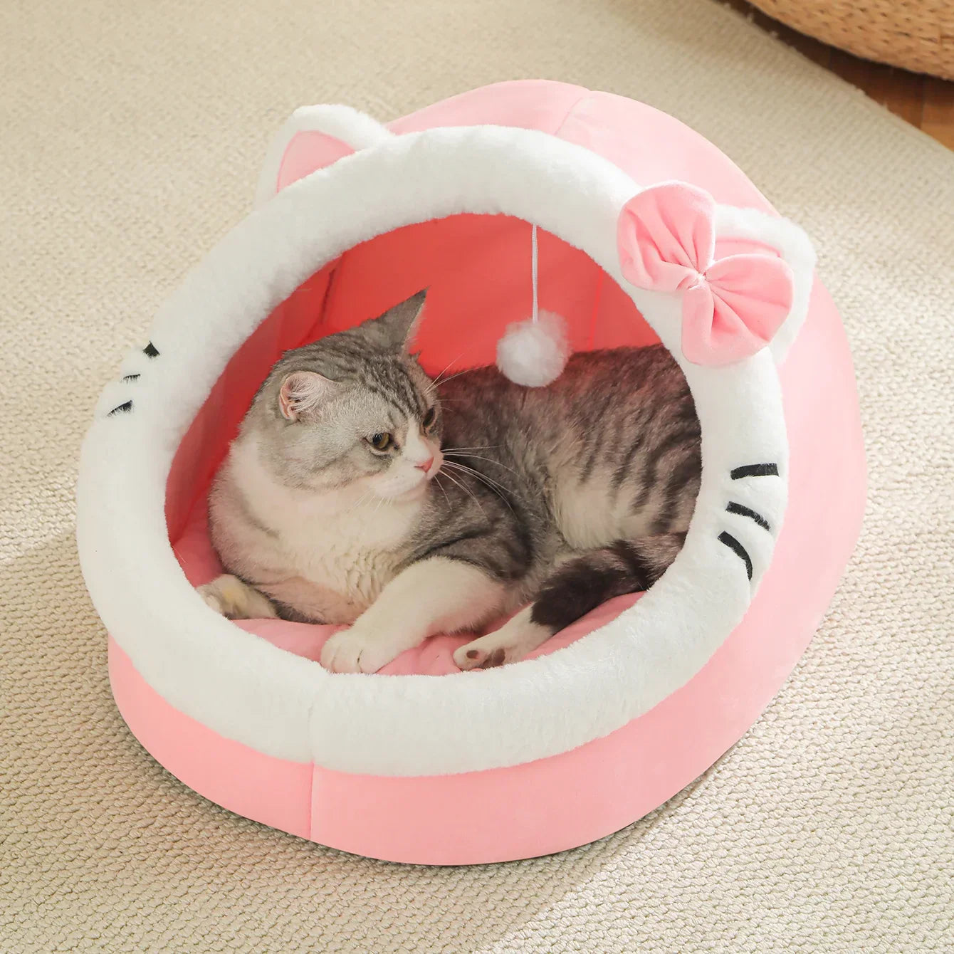 Cozy Cave Cat Bed With Soft Foldable Cushion Machine Washable
