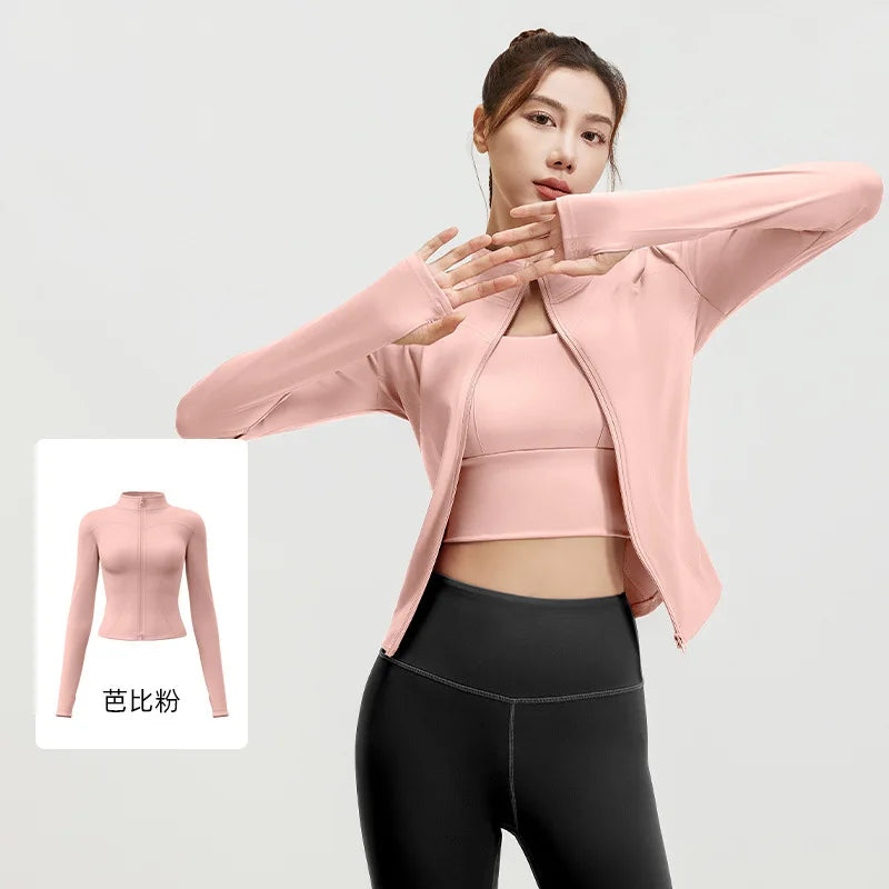 Women's Zipper Long Sleeve Sports Jacket For Fitness And Yoga