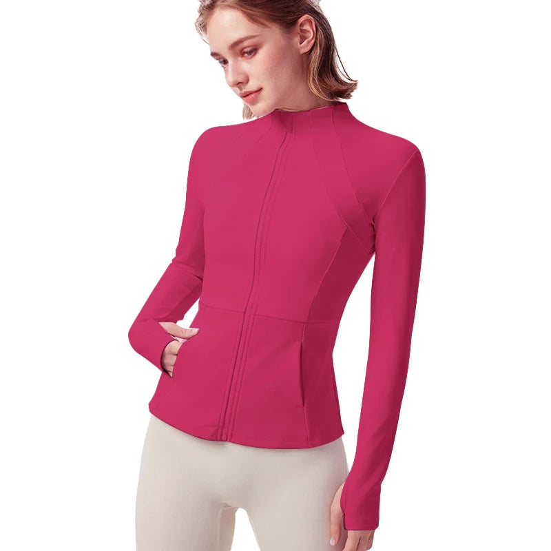 Women's Lightweight Yoga Jacket With Zipper Pockets And Thumb Openings