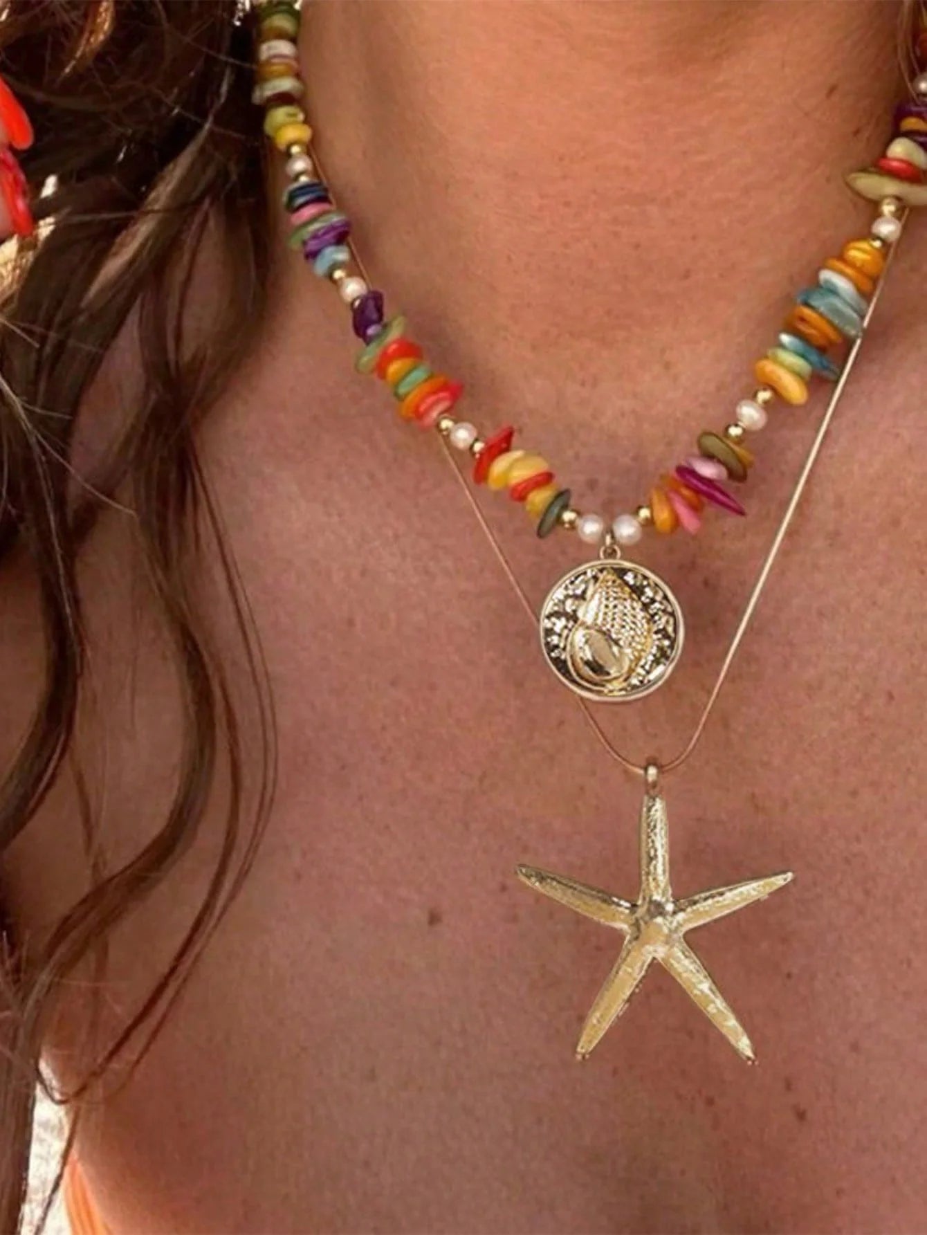 Bohemian Starfish Pearl Pendant Necklace For Beach Vacation Travel