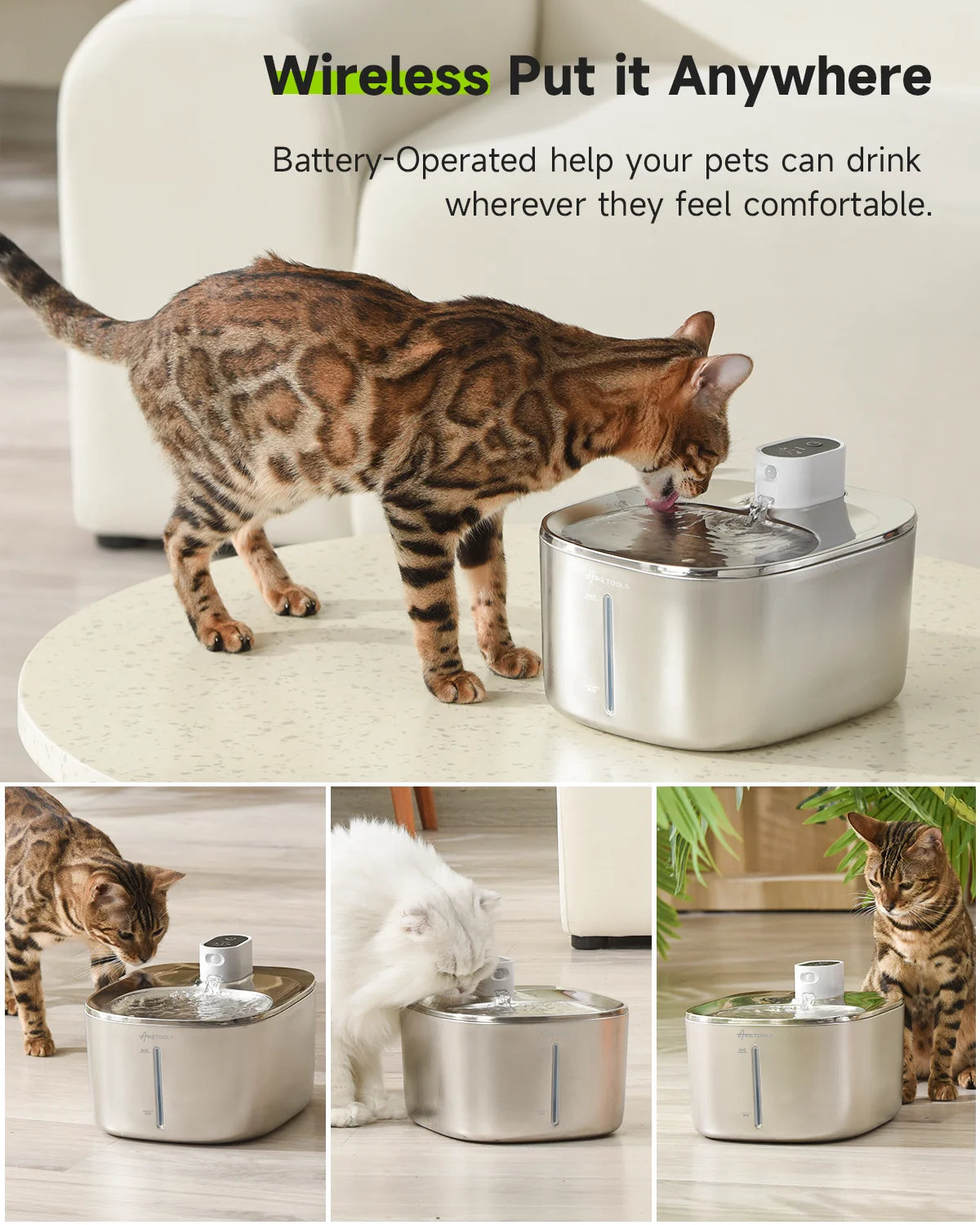 Wireless Stainless Steel Pet Water Fountain, 4L