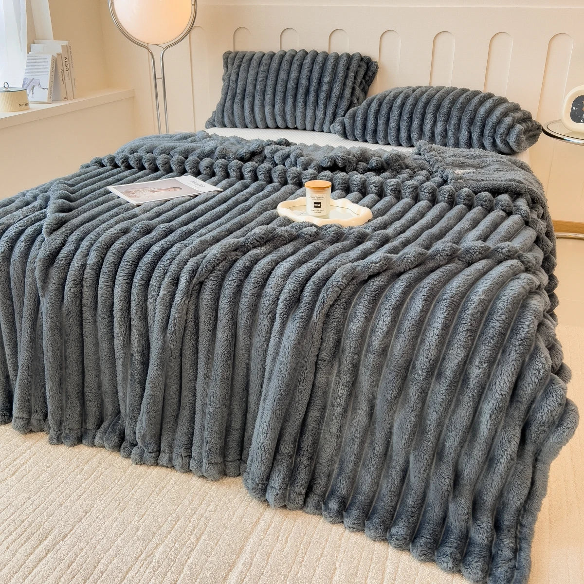 Striped Thickened Coral Fleece Multifunctional Blanket