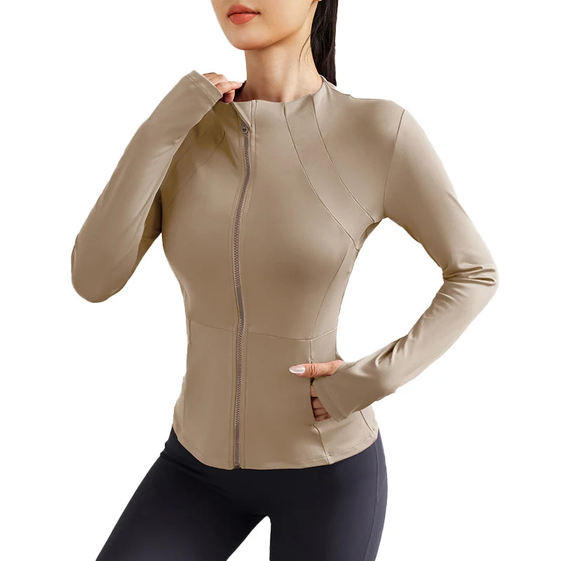 Women's Lightweight Yoga Jacket With Zipper Pockets And Thumb Openings