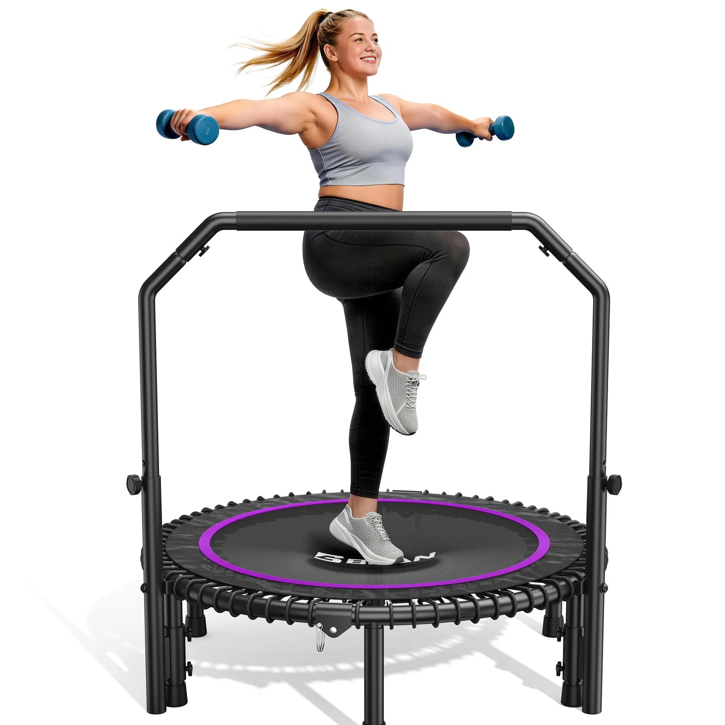 BCAN 450LBS Mini Rebounder Trampoline, Fitness Trampoline with Bungees, Adjustable Handle, Whole-Body Workout & Relaxation-40IN
