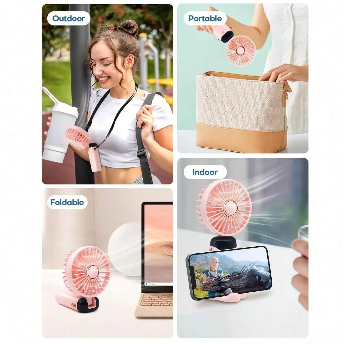 Portable Handheld Fan With 4000mAh Battery USB Powered 5 Speeds