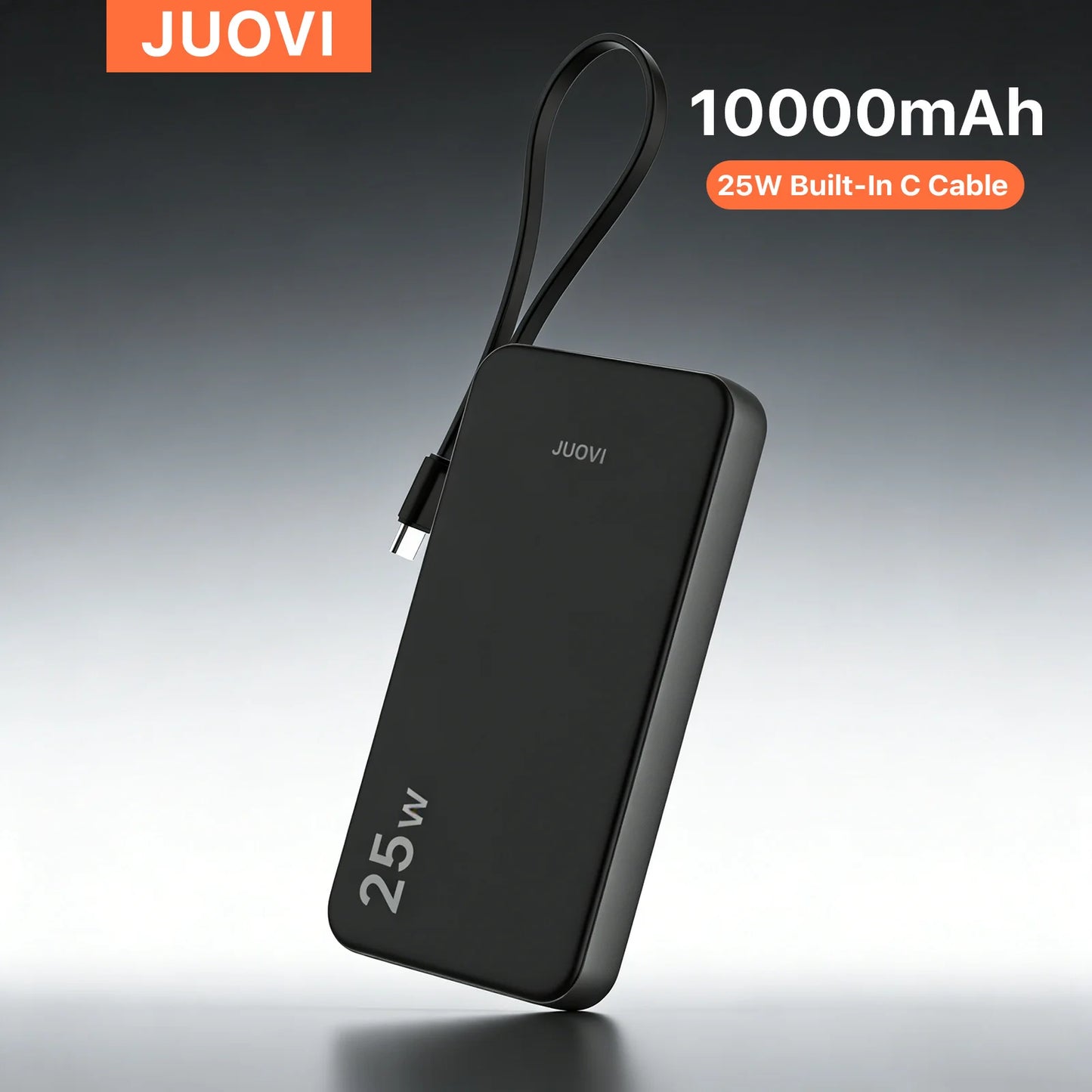 JUOVI 10000mAh Power Bank Built In Cable 25W Fast Charging Portable Charger External Battery For iPhone Samsung Travel Camping