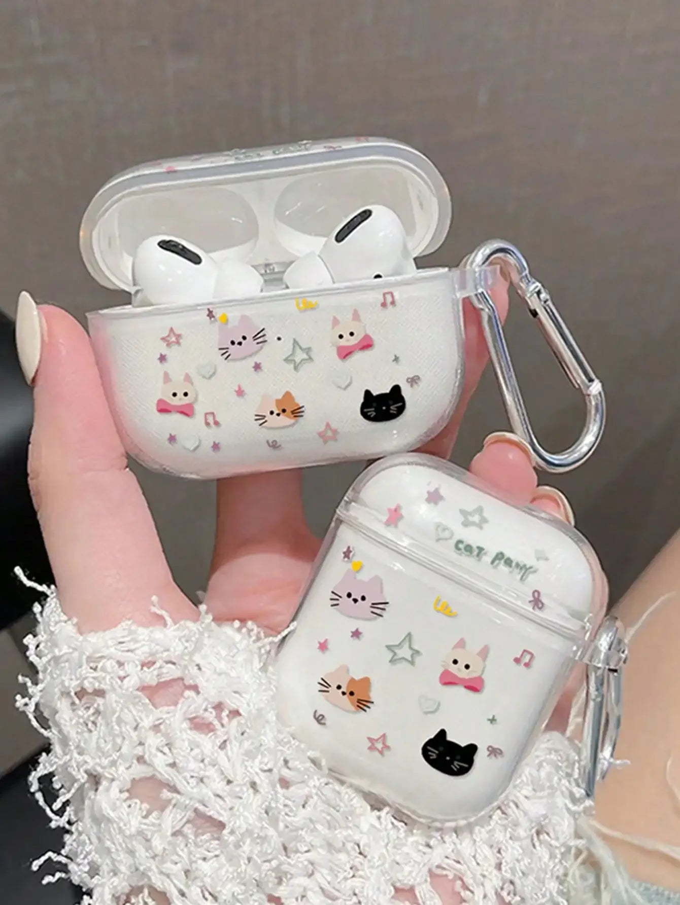 Cat Pattern Transparent Earphone Case For AirPods Pro