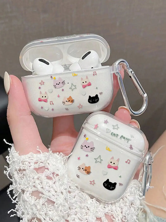Cat Pattern Transparent Earphone Case For AirPods Pro