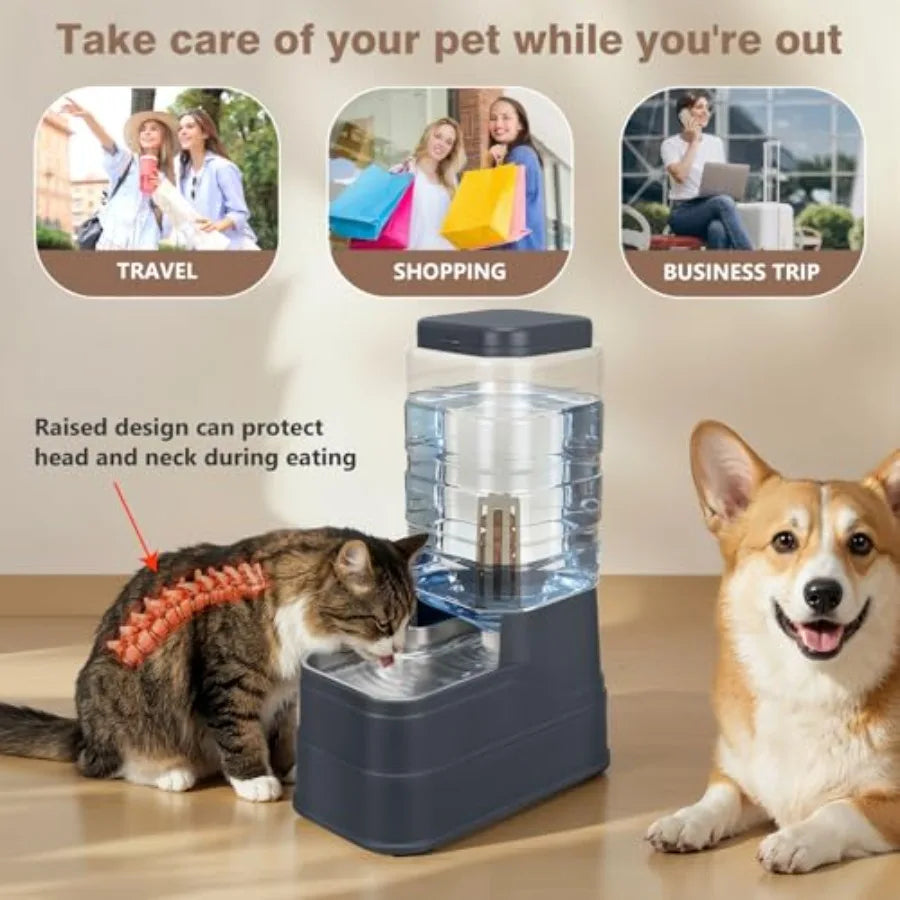 2.2 Gallon Pet Automatic Dog Water Dispenser Cat Gravity Waterer Feeder with Stainless Steel Bowl Large Capacity Puppy Feeding