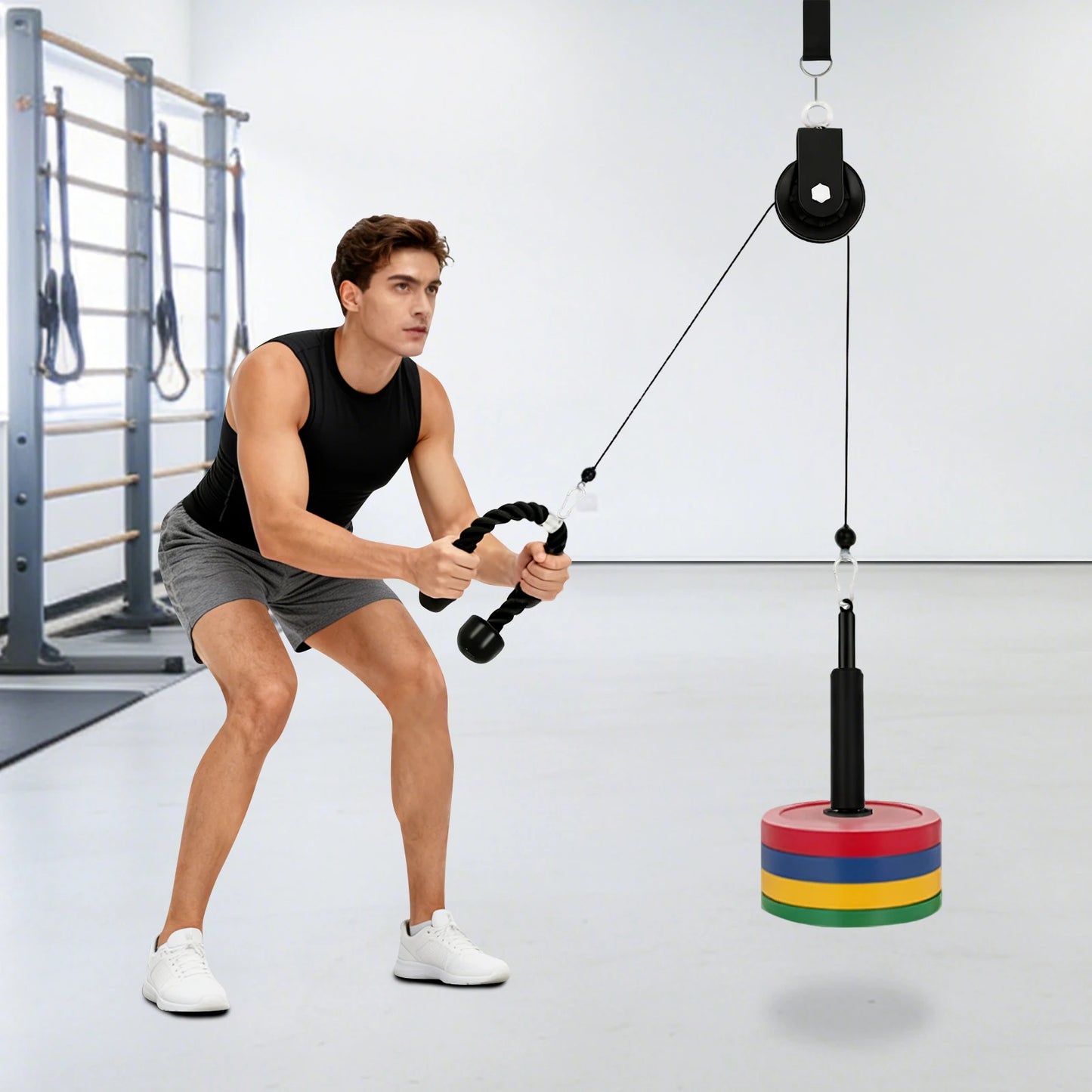 Cable Pull Fitness Gym Arm Biceps Triceps Rope Strap Weight Lifting Bodybuilding Strength Training Pulldown Pulley System Gym