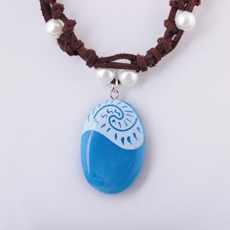 Blue Stone Luminous Pendant Necklace Rope Chain For Women