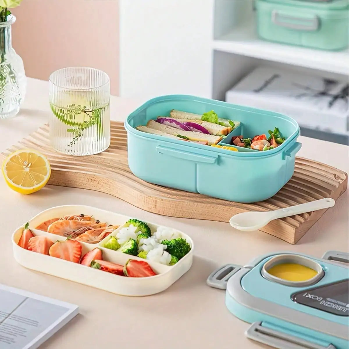 Bento Salad Bowl with Forks and Sauce Cup