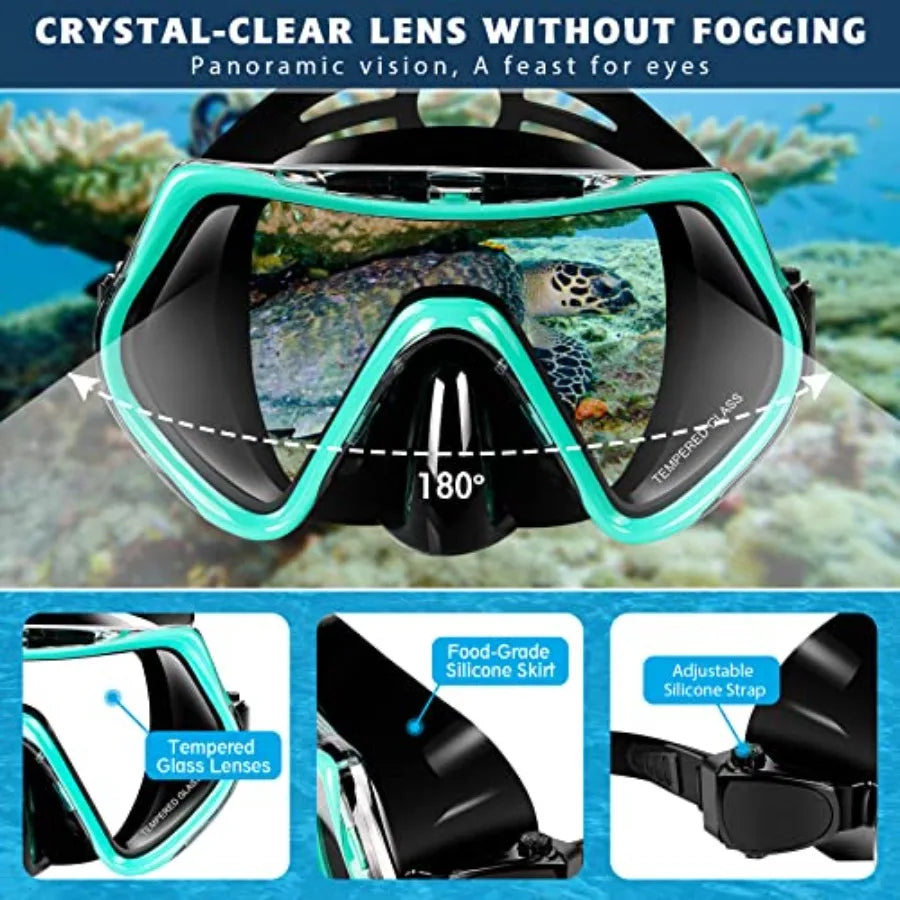 Mask Fins Snorkel Set For Adults With Panoramic Anti Fog