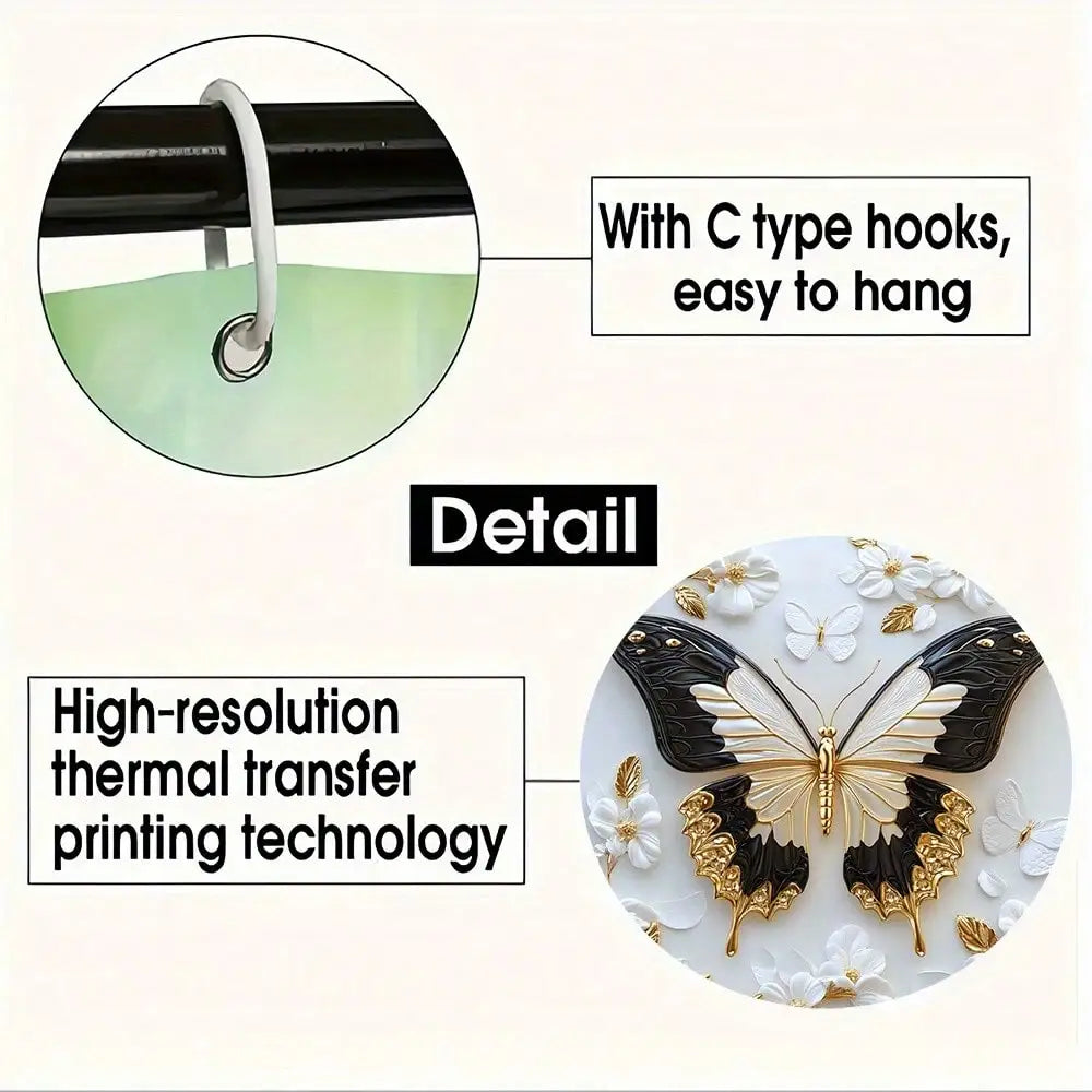 Butterfly Shower Curtain Set With Waterproof Non Slip Floor Mat
