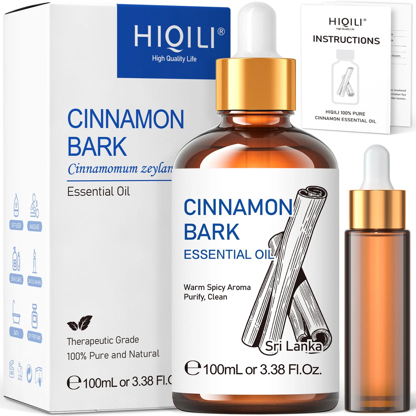 HIQILI Cinnamon Bark Essential Oil for Aromatherapy and Diffusers
