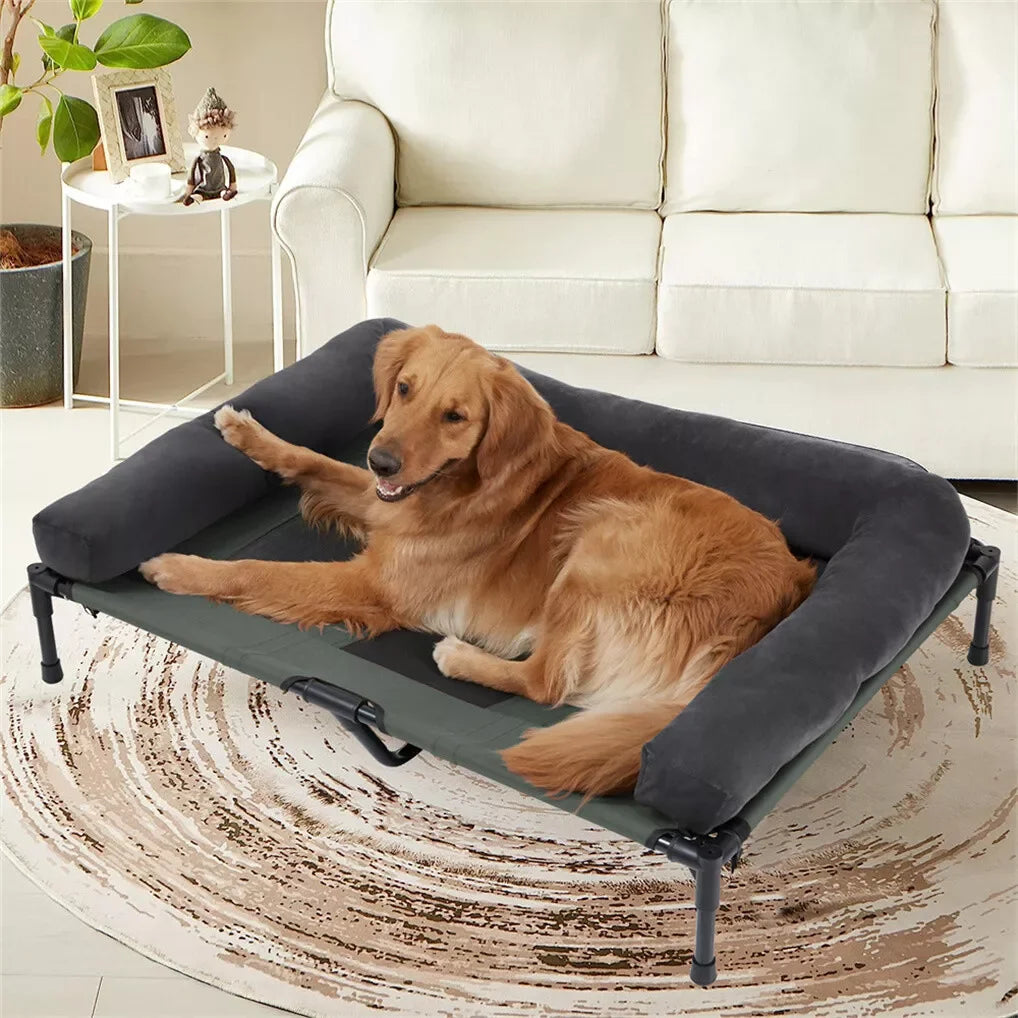 BINGOPAW Outdoor Elevated Dog Bed With Detachable Bolster Mesh Lounger