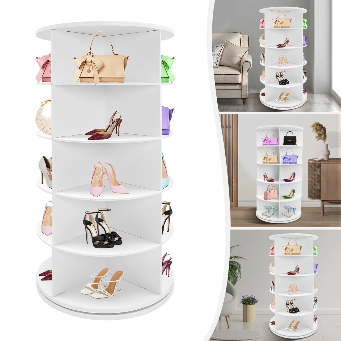 5 Tier 360 Degree Rotating Shoe Rack Organizer Space Saving