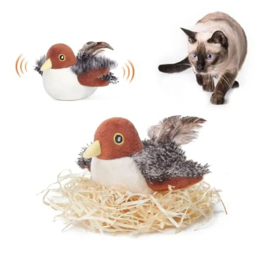 Cat Toys Rechargeable Flapping Bird Sparrow, Lifelike Chirp Tweet, Touch Activated Kitten Toy Interactive Cat Exercise Toys for