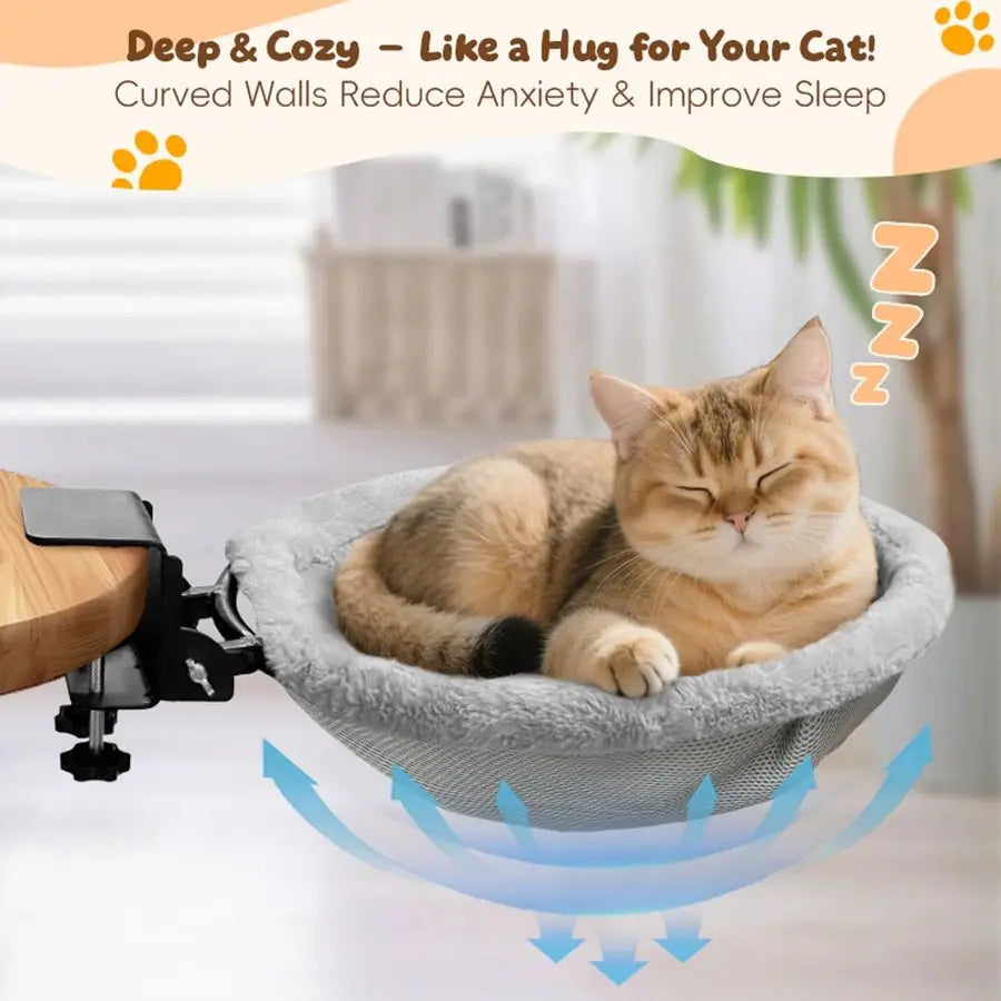 Desk Cat Bed With Clamp Mount Supports 50 Lbs Total