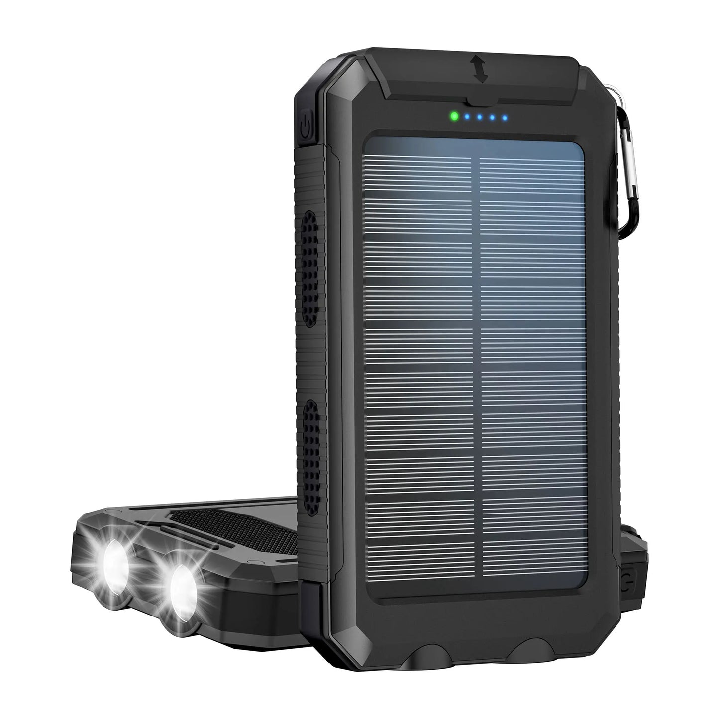 Ultra-Thin 10000mAh Solar Power Bank with Dual USB & Type-C Output, High-Brightness LED Light, Built-in Carabiner Clip