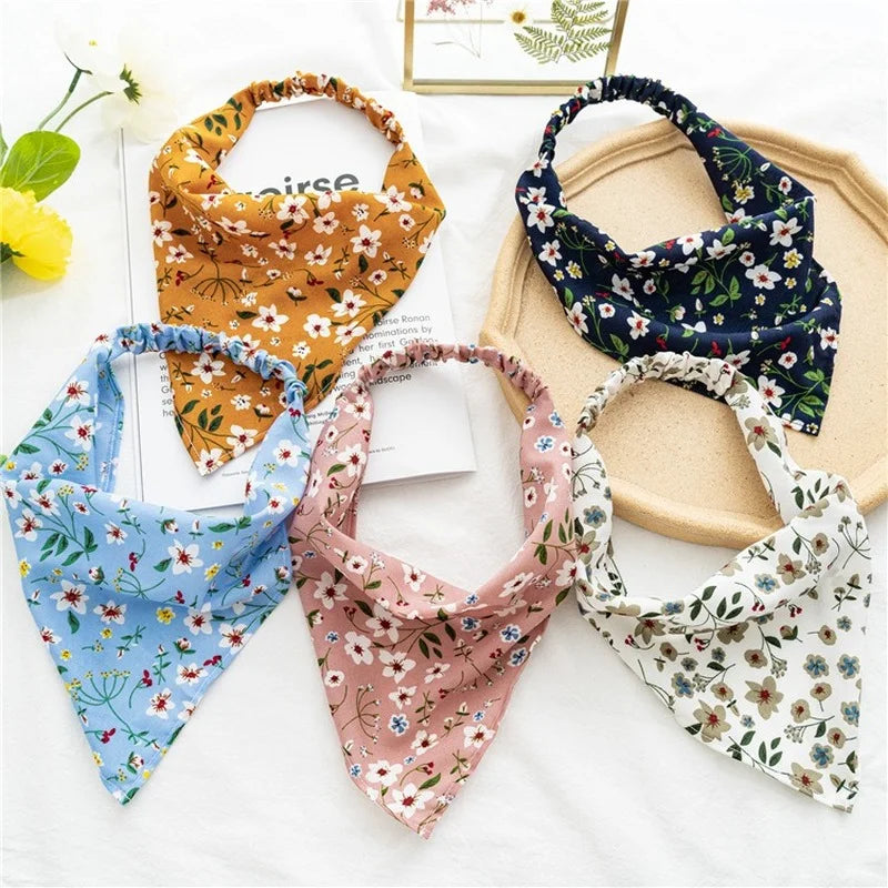 Summer Vintage Print Flower Beach Bandana Hair Scarf Fashion Elastic Rubber Headbands for Women Girl Hair Accessories