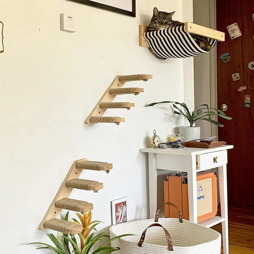 PETRAVEL CN Cat Wall Mounted Four Step Climbing Shelf With Sisal Post