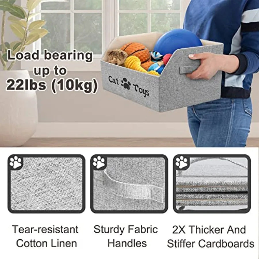 2X Thicker Large Cat Toy Bin Collapsible Cat Toy Box Sturdy Cat Toy Basket Kitten Toy Storage Bed for Organizing Cat Toys Treat
