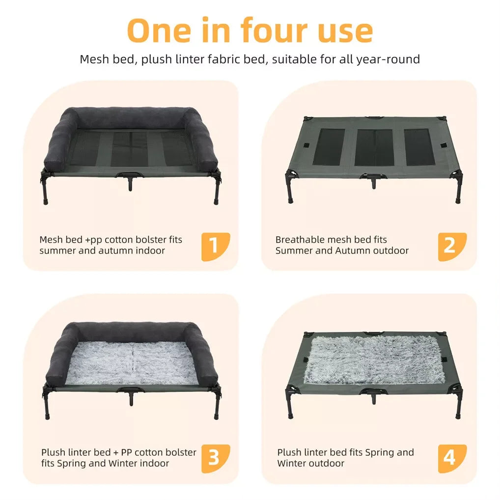 BINGOPAW Outdoor Elevated Dog Bed With Detachable Bolster Mesh Lounger